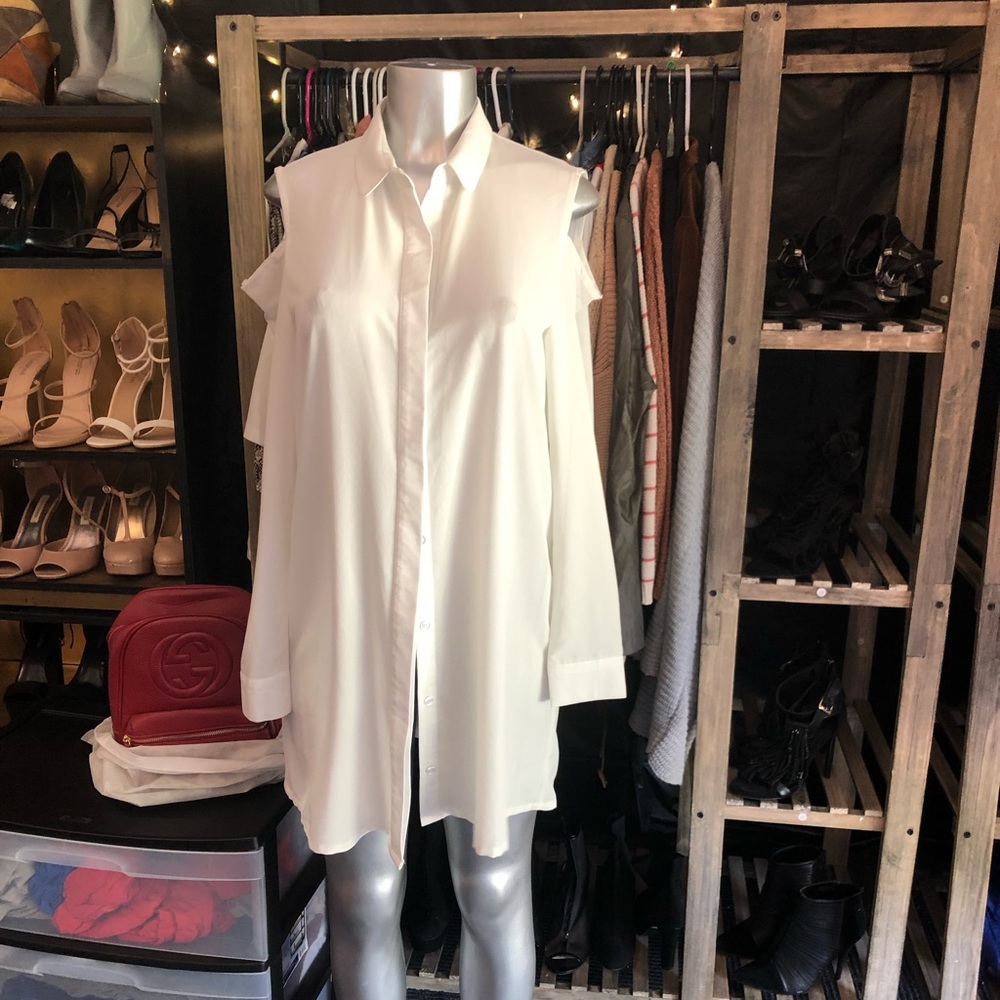 Button down cold shoulder dress